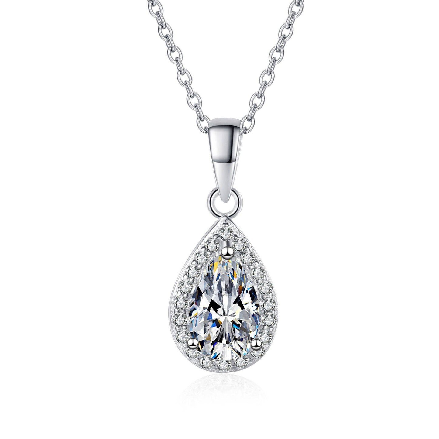 Moissanite Halo Teardrop Necklace in 925 Sterling Silver