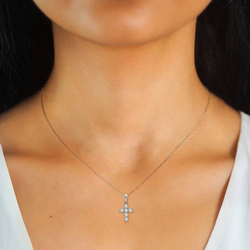 Moissanite Cross Pendant Necklace in 925 Sterling Silver