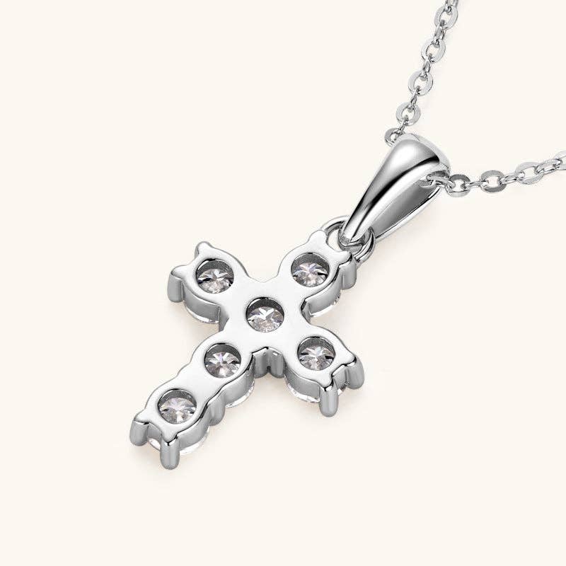 Moissanite Cross Pendant Necklace in 925 Sterling Silver