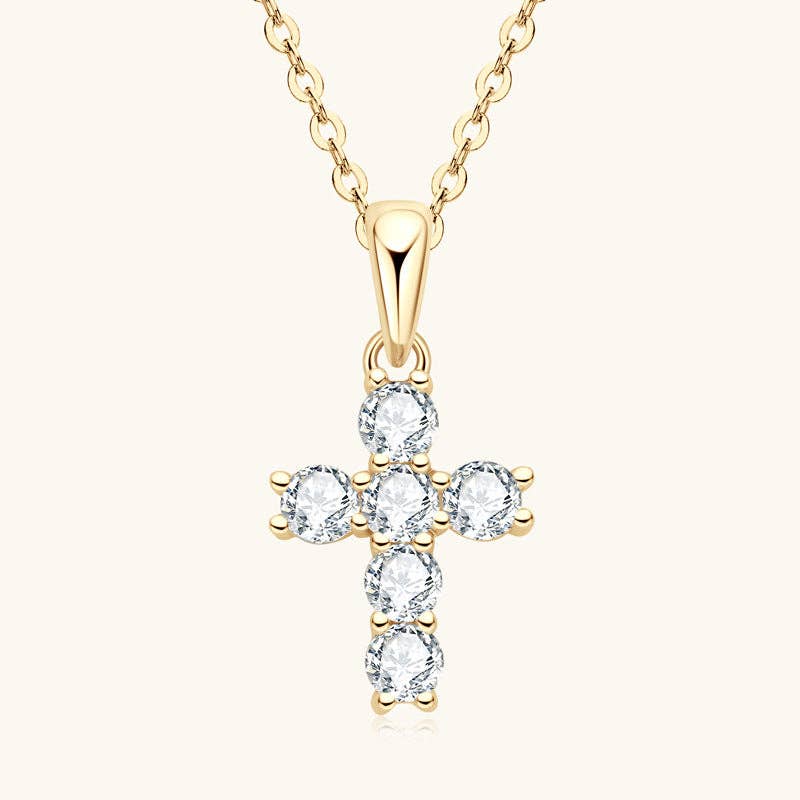 Moissanite Cross Pendant Necklace in 925 Sterling Silver
