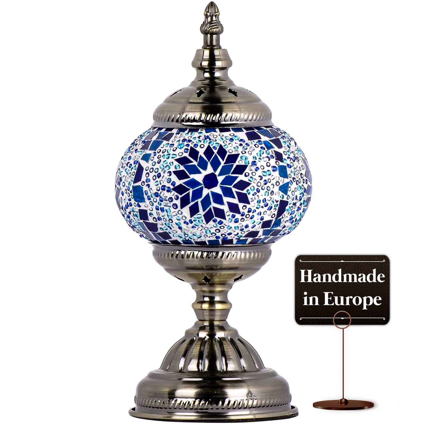 Turkish Moroccan Mosaic Desk Lamp Blue Handcrafted
