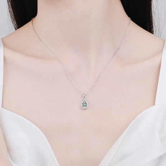 Moissanite Halo Teardrop Necklace in 925 Sterling Silver