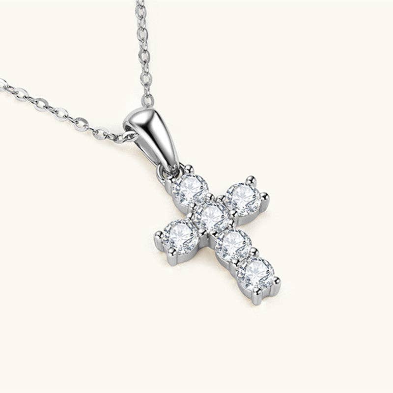 Moissanite Cross Pendant Necklace in 925 Sterling Silver