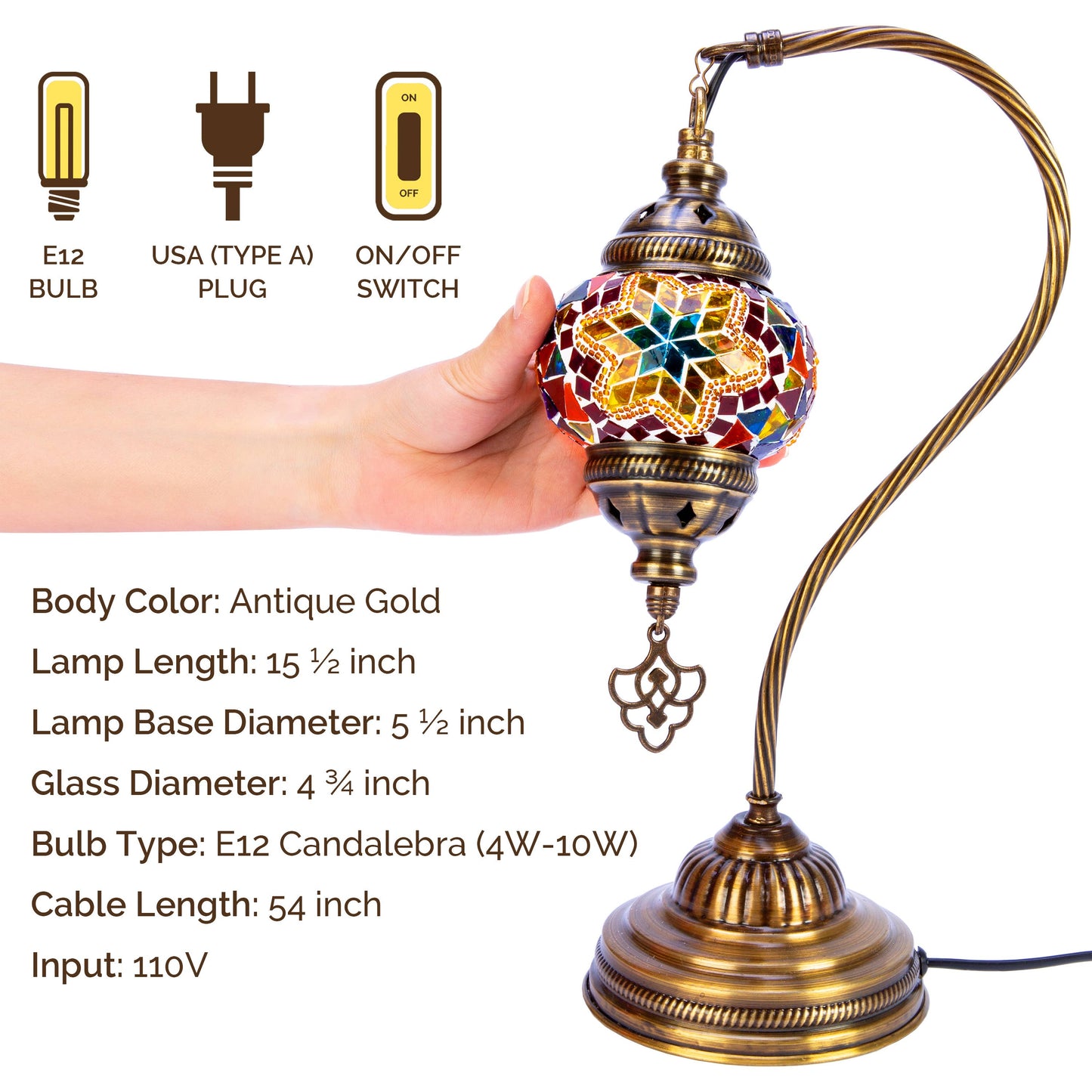 Turkish Moroccan Mosaic Table Lamp - Tiffany Handmade