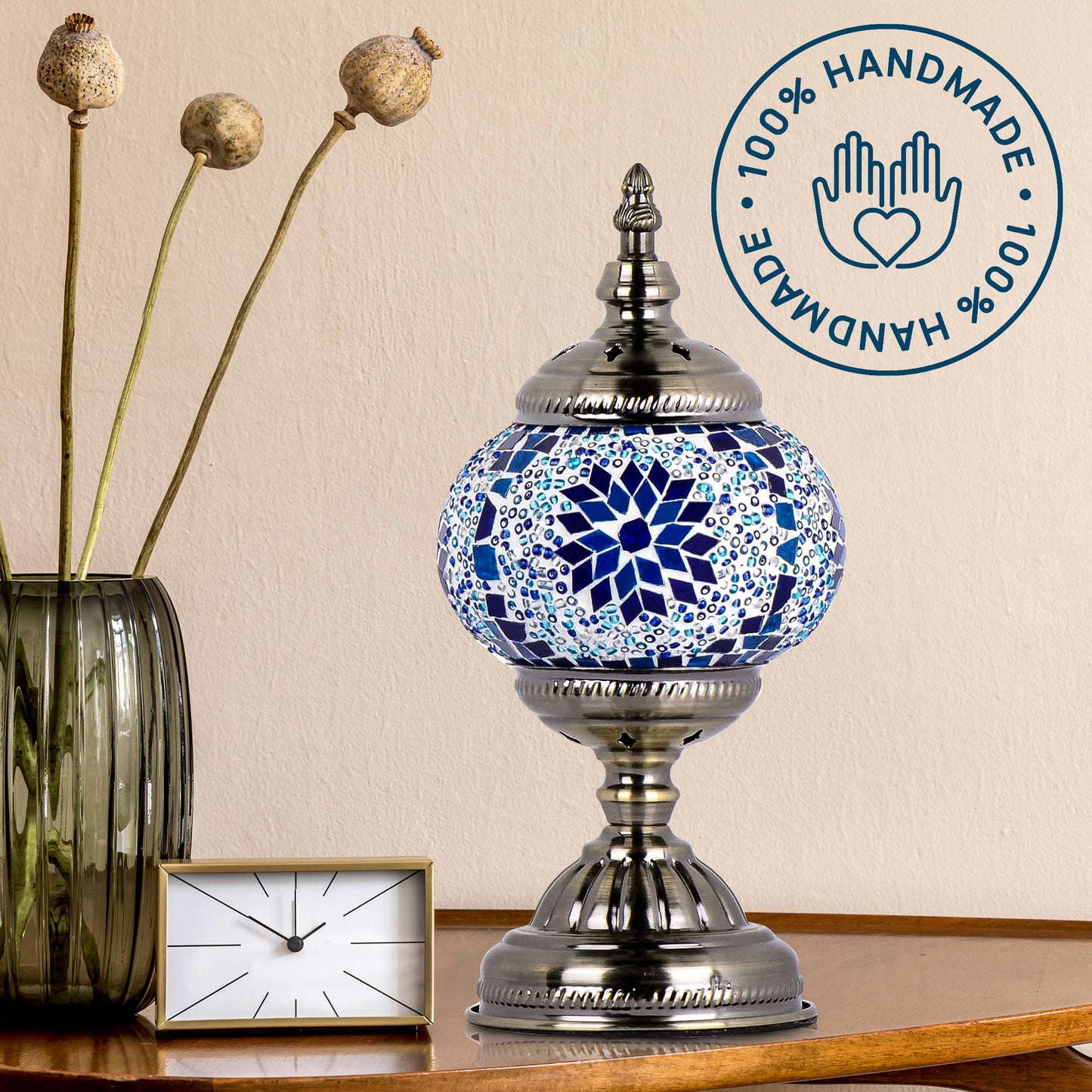 Turkish Moroccan Mosaic Desk Lamp Blue Handcrafted