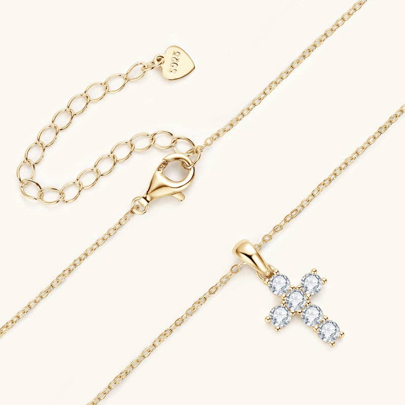 Moissanite Cross Pendant Necklace in 925 Sterling Silver