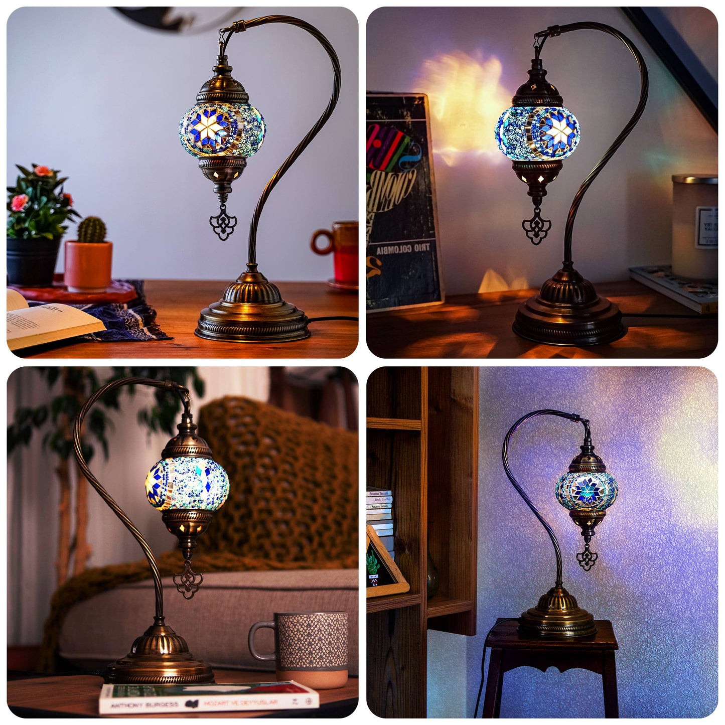 Turkish Mosaic Lamp Blue Handmade Moroccon Lamp Decorative