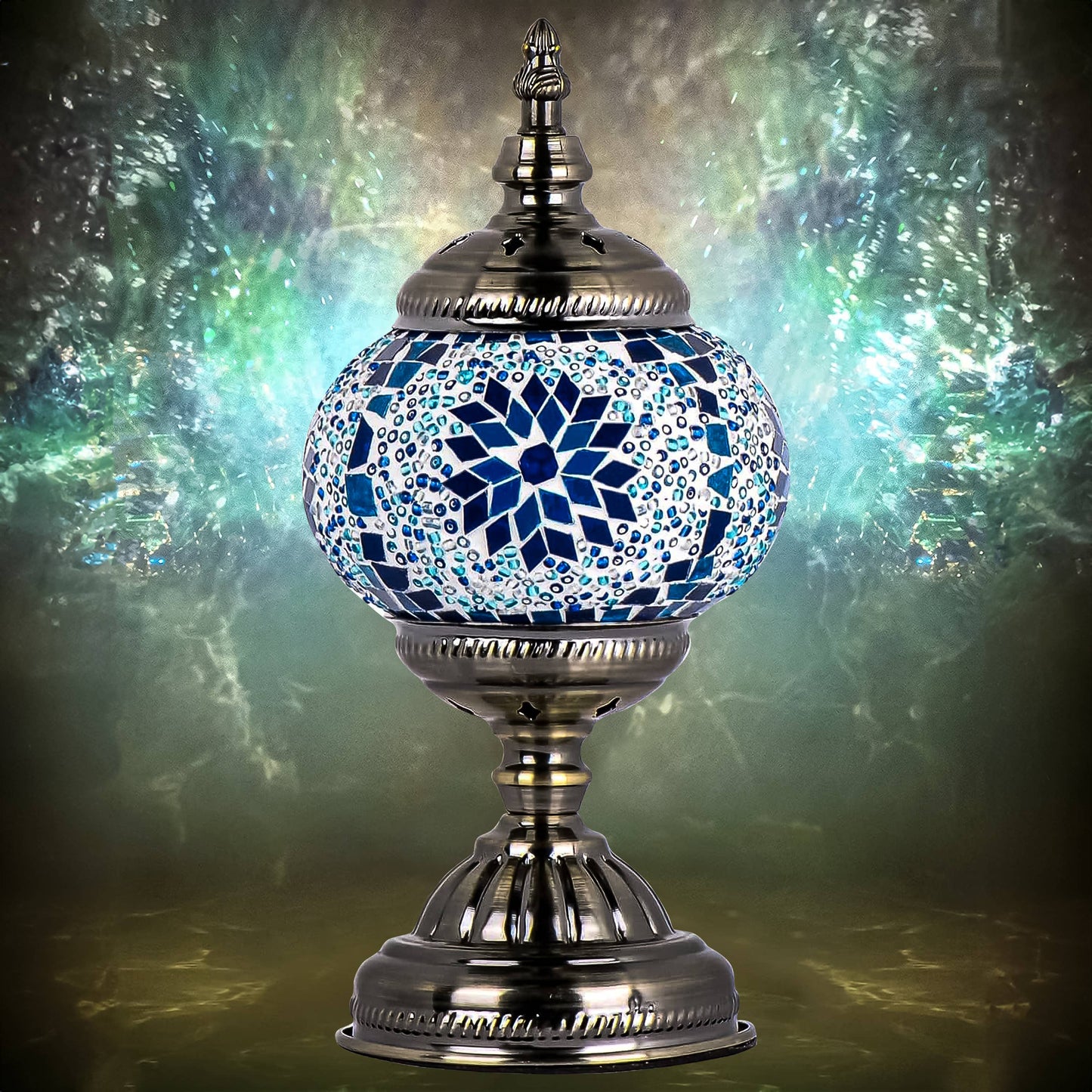 Turkish Moroccan Mosaic Desk Lamp Blue Handcrafted