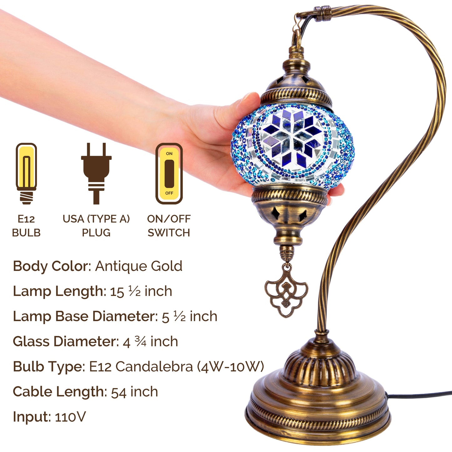 Turkish Mosaic Lamp Blue Handmade Moroccon Lamp Decorative