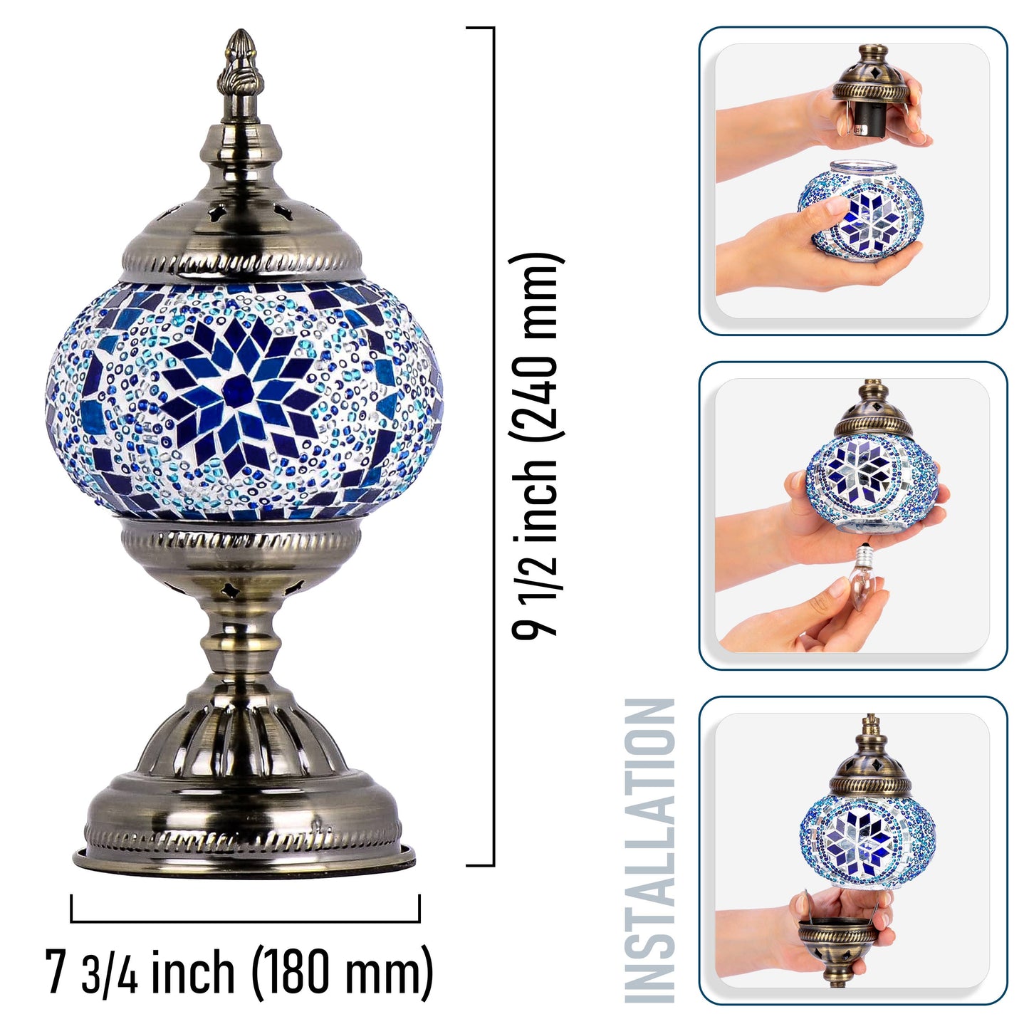 Turkish Moroccan Mosaic Desk Lamp Blue Handcrafted
