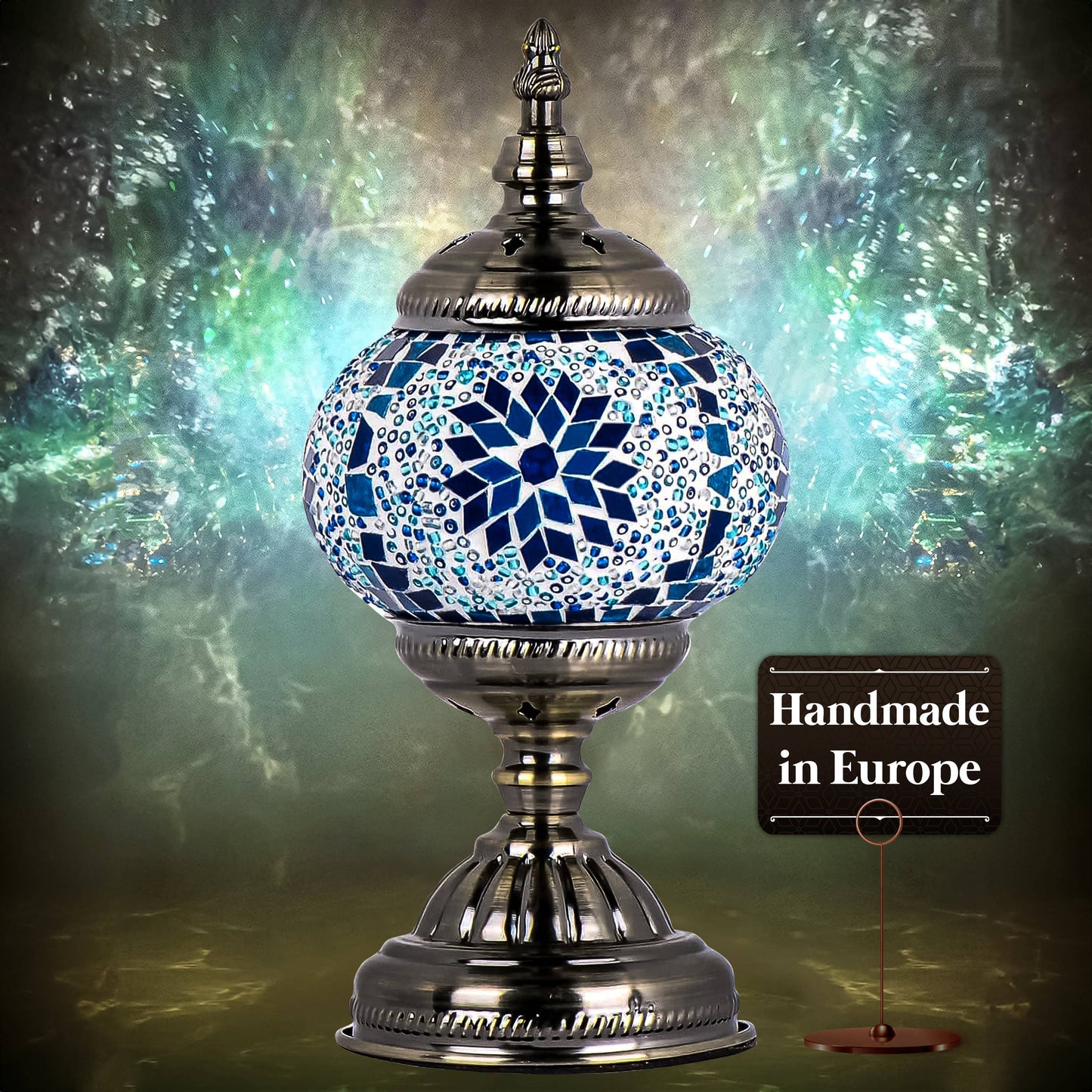 Turkish Moroccan Mosaic Desk Lamp Blue Handcrafted