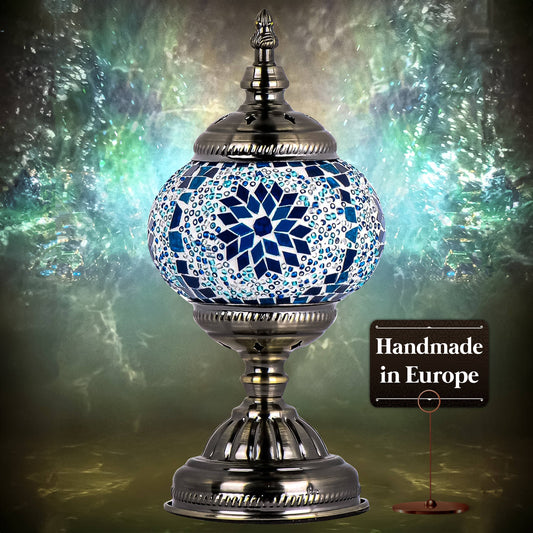 Turkish Moroccan Mosaic Desk Lamp Blue Handcrafted
