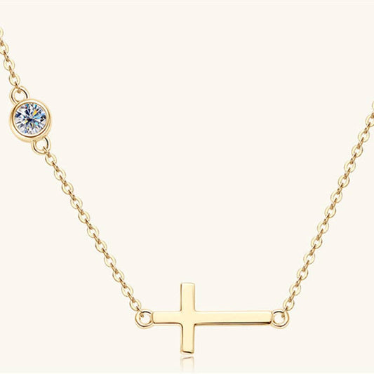 Moissanite Horizontal Cross Necklace in 925 Sterling Silver
