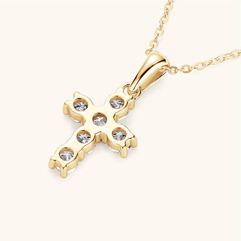 Moissanite Cross Pendant Necklace in 925 Sterling Silver
